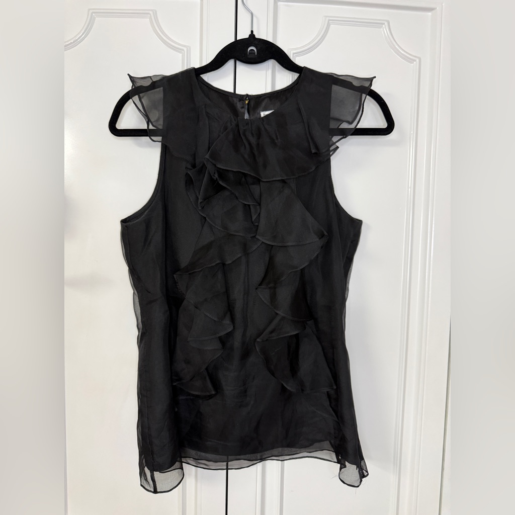 Milly Black Ruffle Silk-Chiffon Sleeveless Camisole